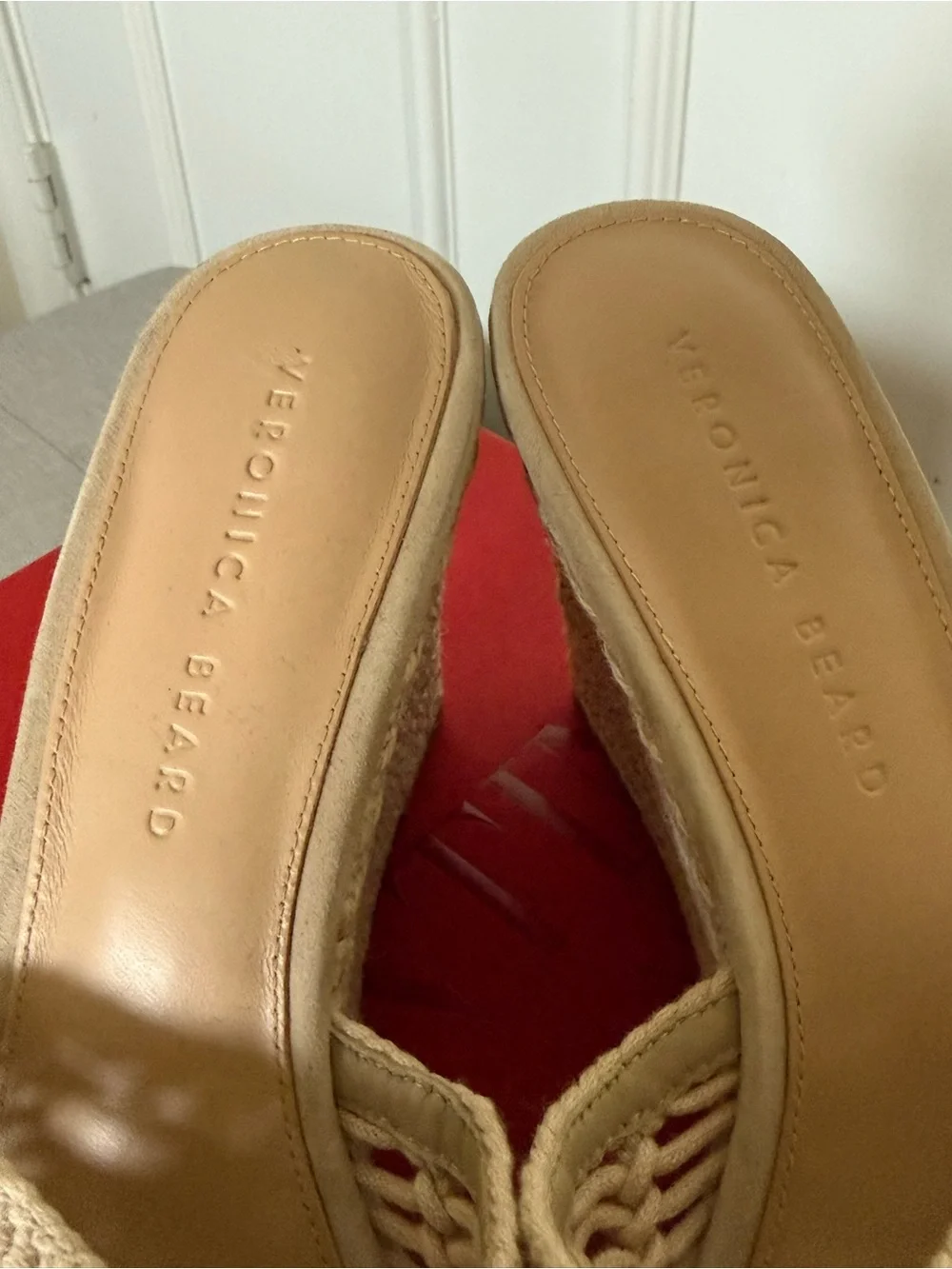 NEW Veronica Beard Natural Crochet Espadrille Wedge Mules Sz 9